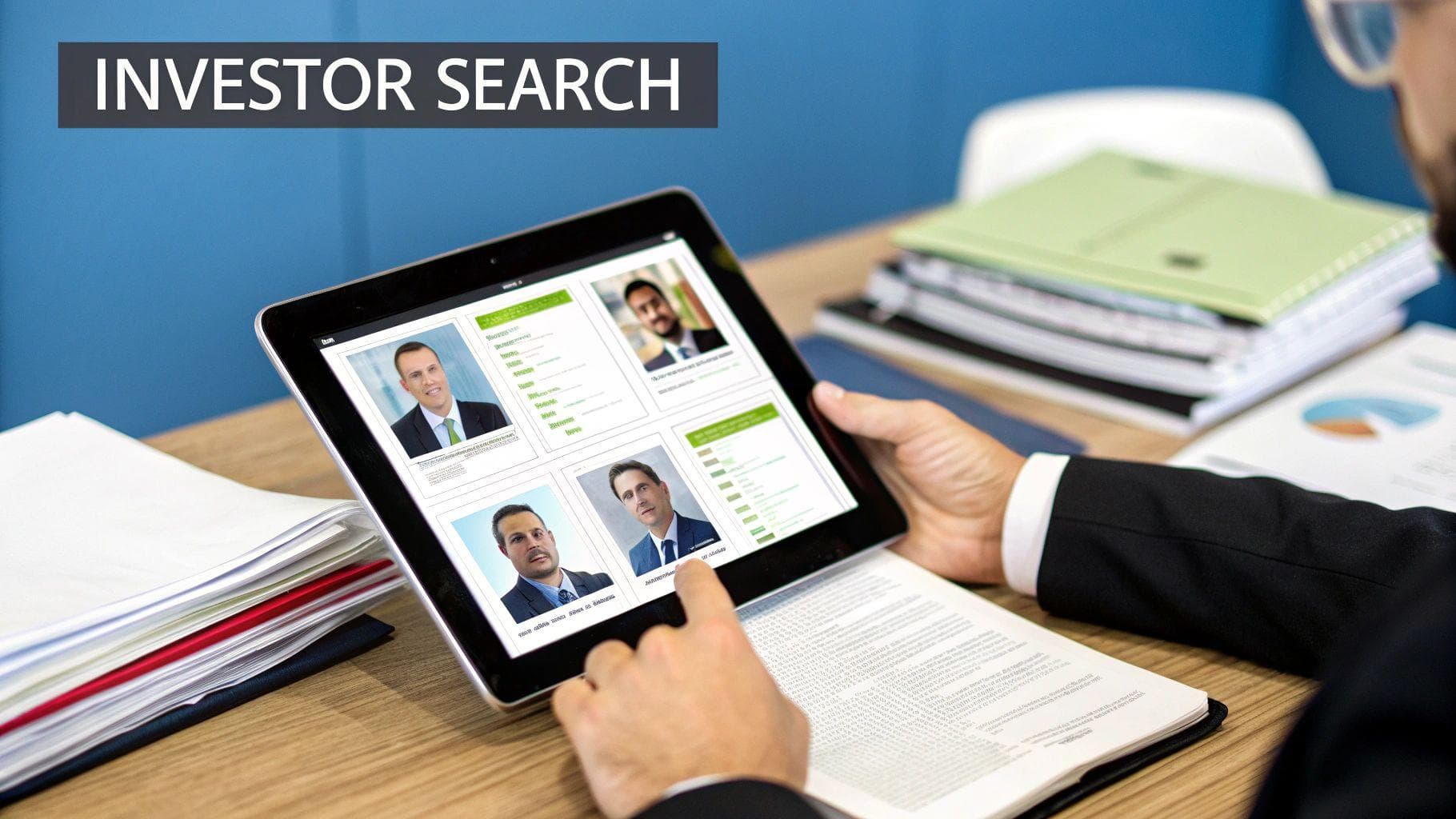 A group of professionals in a modern office, collaborating around a table with laptops and documents, symbolizing the foundational work of preparing for investors.