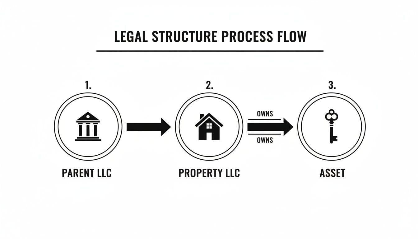 Flowchart illustrating a legal structure where a Parent LLC controls a Property LLC that owns an asset.