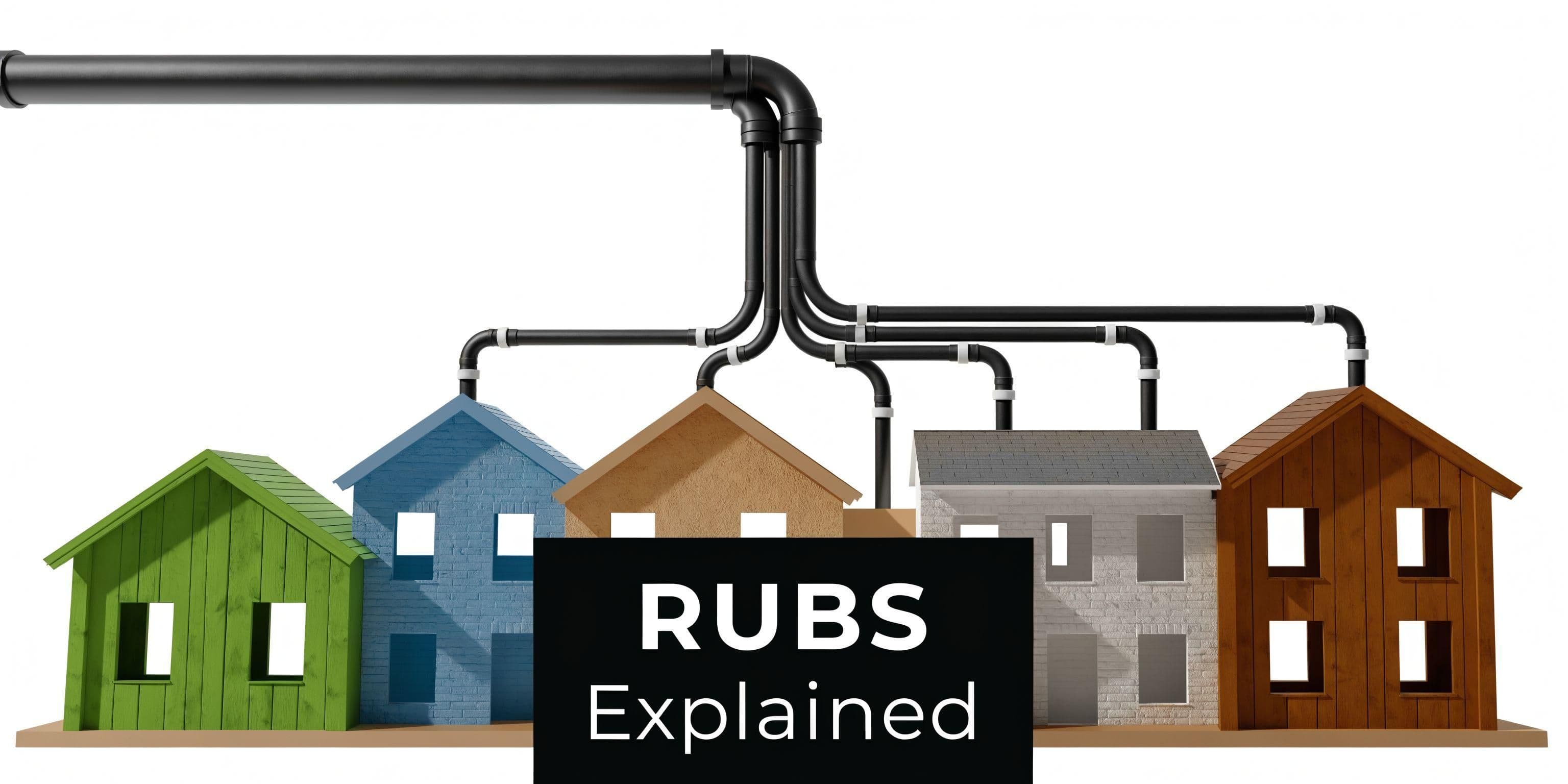 A conceptual illustration showing multiple house models connected by black pipes representing utility distribution systems.