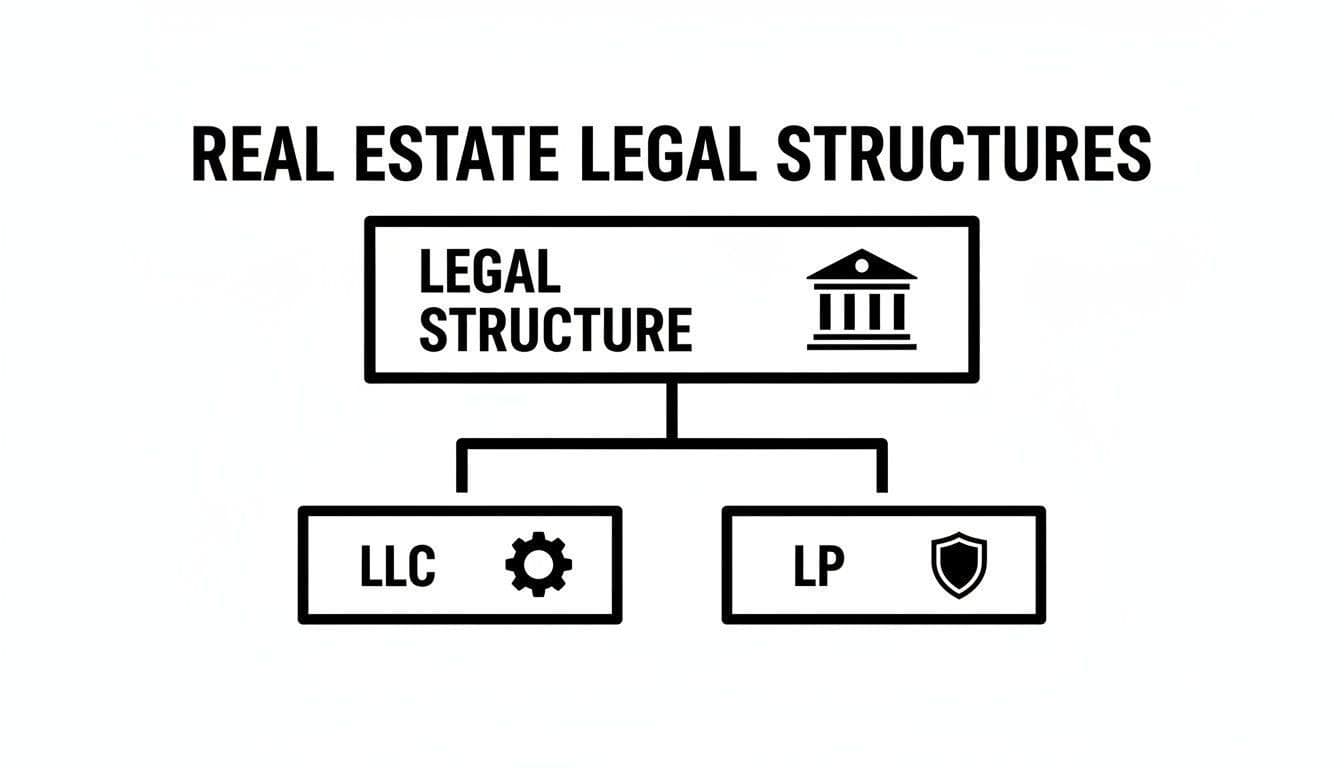 Flowchart illustrating real estate legal structures, showing LLC (Limited Liability Company) and LP (Limited Partnership).