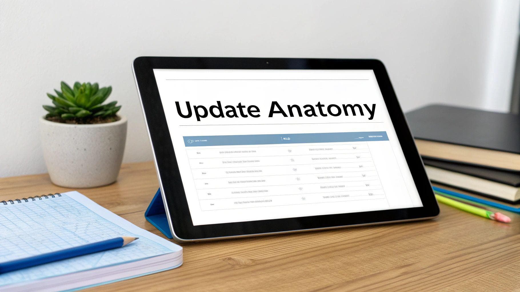 An infographic-style image breaking down the different sections of a document, symbolizing the structure of an investor update email.