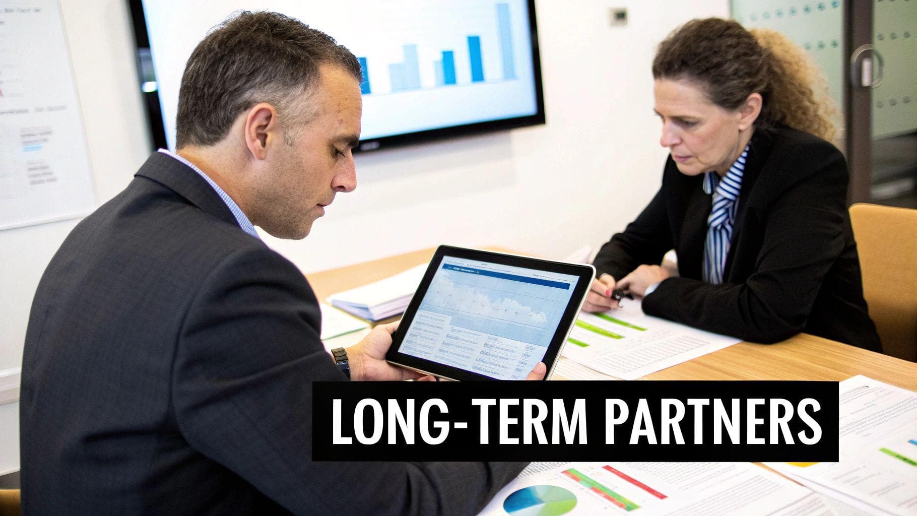 Two people shaking hands across a table with a model of a building on it, symbolizing a strong investor partnership in real estate.