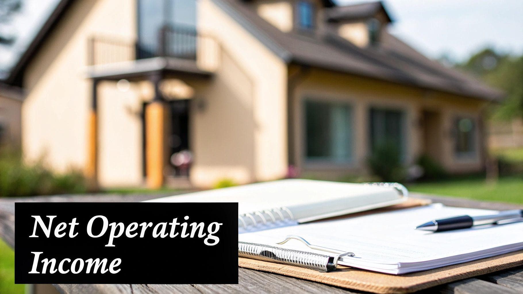 A commercial building under a clear blue sky, representing a real estate asset being evaluated for its NOI.