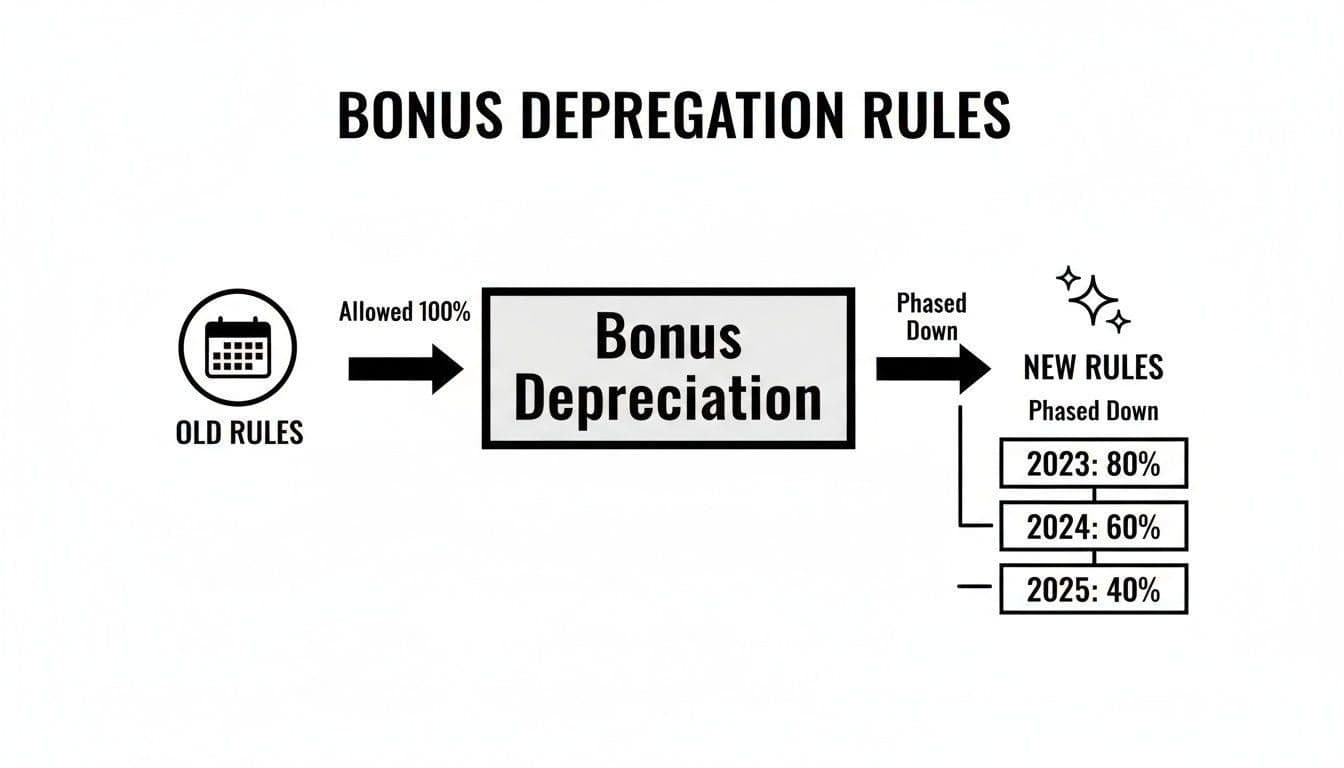Bonus depreciation rules transition: 100% allowed old rules, new rules 80% (2023), 60% (2024), 40% (2025).