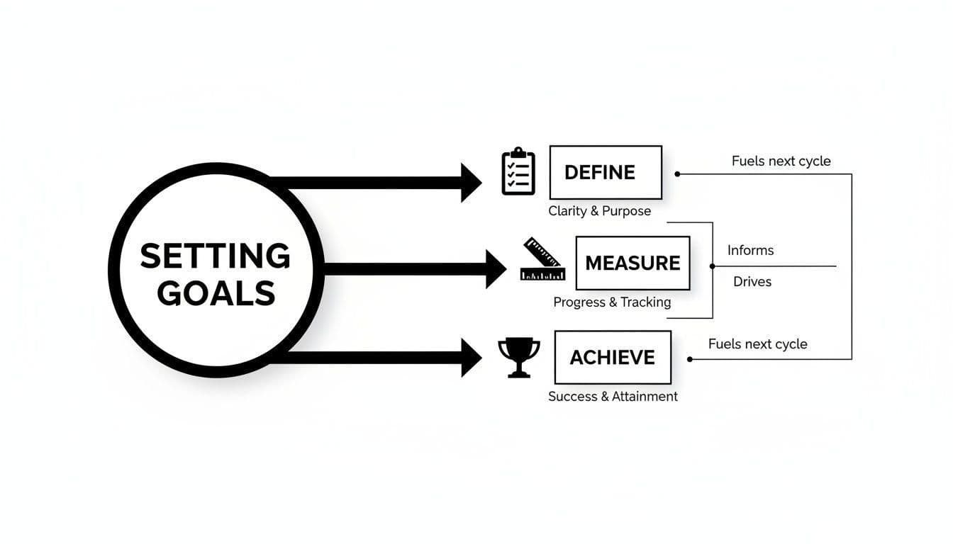 Diagram illustrating the goal-setting process: Define, Measure, and Achieve, showing a cyclical flow.
