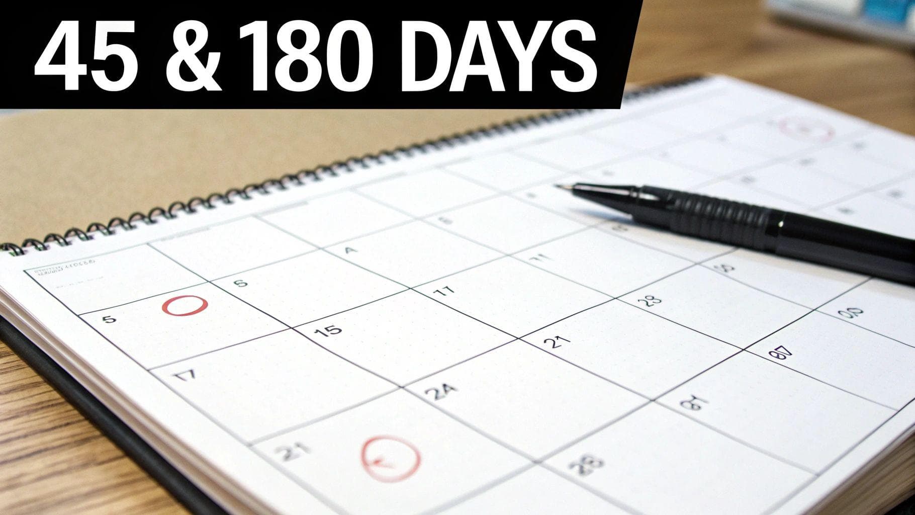 A calendar and a magnifying glass over documents, symbolizing the strict rules and deadlines of a 1031 exchange.