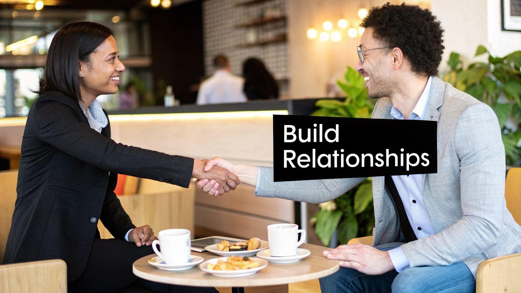 A group of professionals discussing documents around a modern conference table with a laptop and blueprints